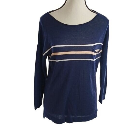 GAP Long Sleeve Top Womens Size M Navy Blue Striped Lightweight Casual Shirt - Picture 1 of 7